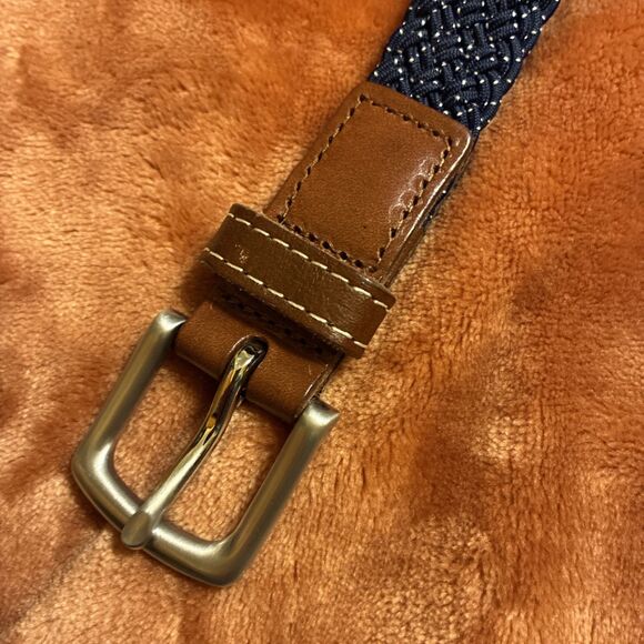 Vineyard Vines Belt Braided blue White Speckles size 28 Leather Accents - Picture 2 of 7
